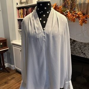 Adrianna Papell White Bishop Sleeve Mandarin Collar Blouse